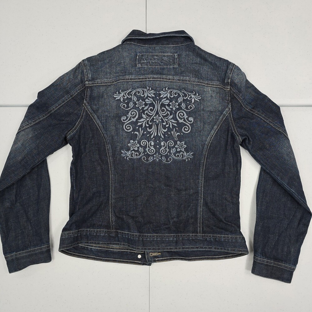 Bob Timberlake Woman L Dark Wash Blue Jean Jacket Paisleys Embroidered Button Up